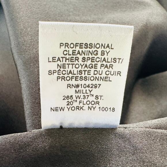 Milly Silver Midi Leather Skirt Size 4 Crinkle Print Knee Length Pencil Business - Picture 6 of 7